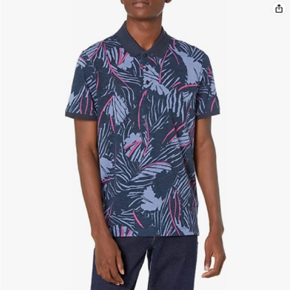 Perry Ellis Men's Allover Print Slub Short Sleeve Polo Shirt Size Medium EUC